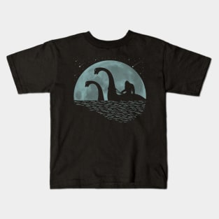 Bigfoot Riding Loch Ness Monster Kids T-Shirt